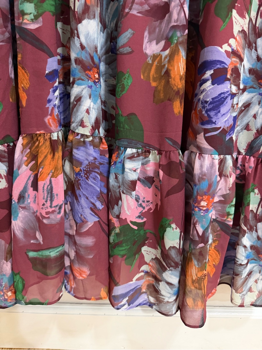Soft Surroundings Floral Ruffle Maxi Dress Maroon Burgundy Plus Size 3X - Picture 6 of 12